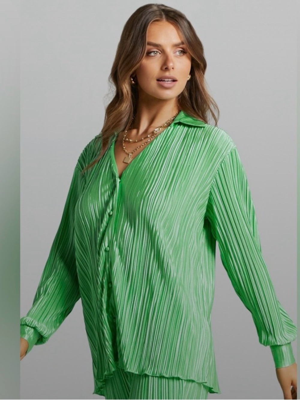 Showpo Green Pleated Matching Set with Wide Leg pant